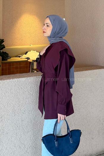 Lamelif Hakim Yaka Bağlamalı Gömlek Mürdüm