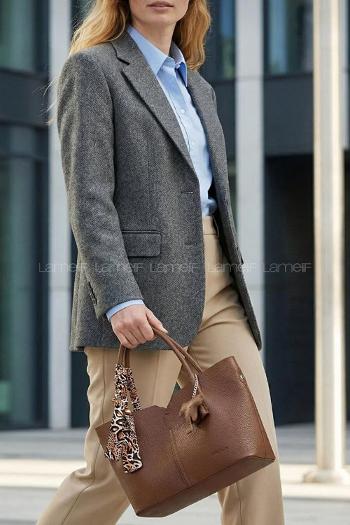 Lamelif Fular Detaylı El Ve Omuz Çantası Kadın Acı Kahve