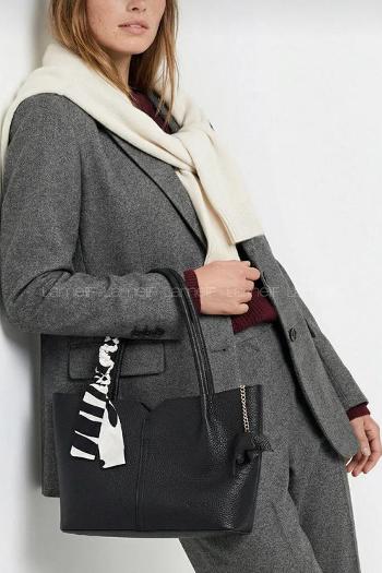 Lamelif Fular Detaylı El Ve Omuz Çantası Kadın Siyah