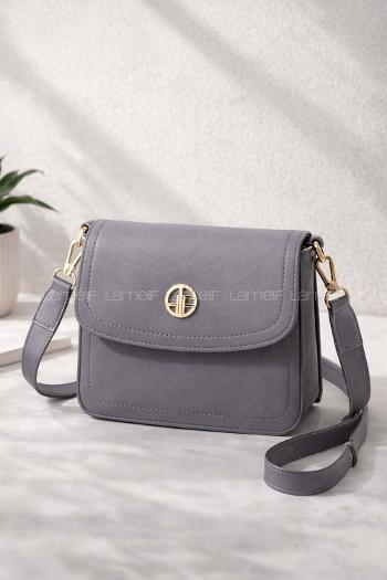 Lamelif Mini Kutu Kapaklı Çanta Gri