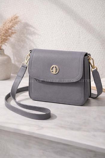 Lamelif Mini Kutu Kapaklı Çanta Gri