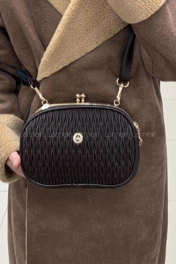 Lamelif Noreza Büzgülü Mıknatıs Bölmeli Çok Gözlü Çapraz Çanta Acı Kahve