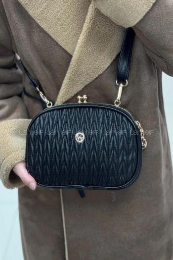 Lamelif Noreza Büzgülü Mıknatıs Bölmeli Çok Gözlü Çapraz Çanta Siyah