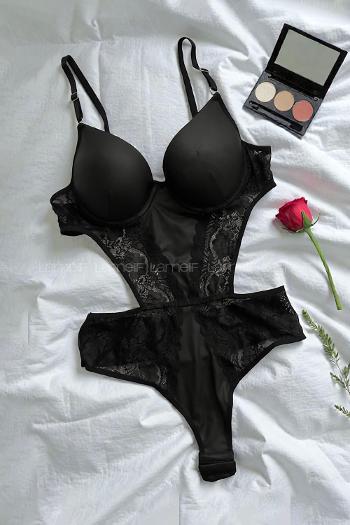 Lamelif Süet Deri Badysuit Takım