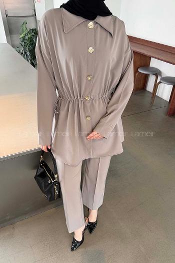 Gray Shirt Collar Long Arm Cotton Regular Trousers Comfortable Suit