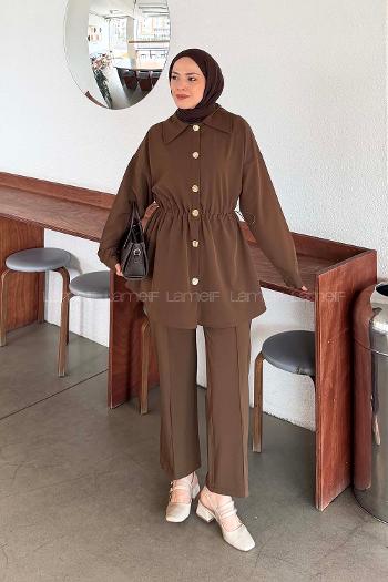 Brown Shirt Collar Long Arm Cotton Regular Trousers Comfortable Suit
