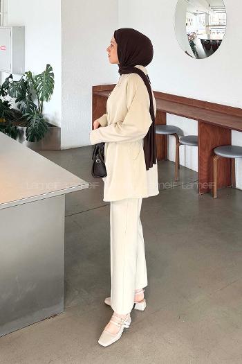 Cream Shirt Collar Long Arm Cotton Regular Trousers Comfortable Suit