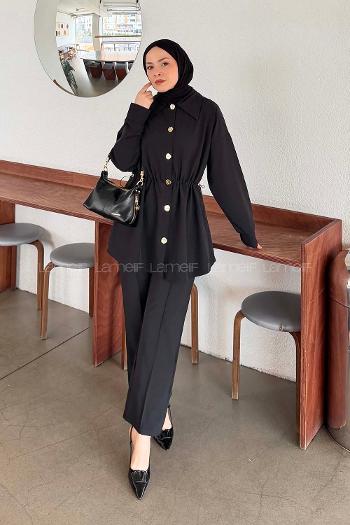 Black Shirt Collar Long Arm Cotton Regular Trousers Comfortable Suit