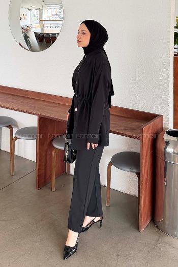 Black Shirt Collar Long Arm Cotton Regular Trousers Comfortable Suit