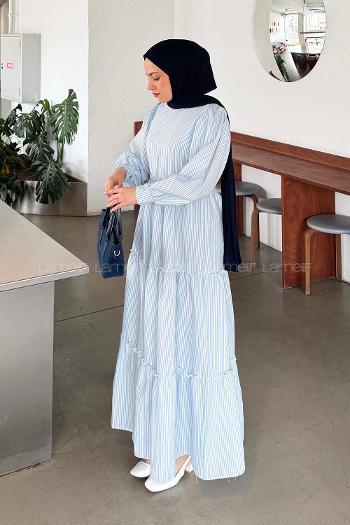 Baby Blue Crew Neck Polyester Unprinted Dresess