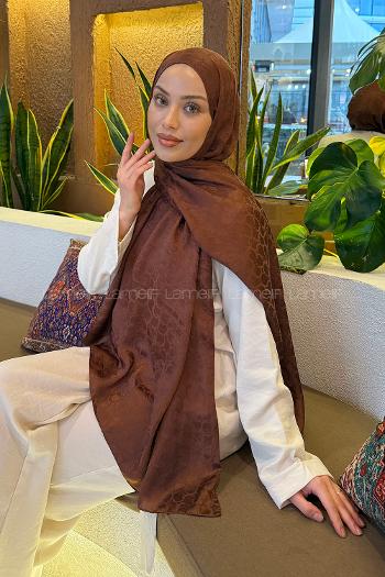 Lamelif  Bloom Desen Ayrobin Floş Jakar  Şal Badem