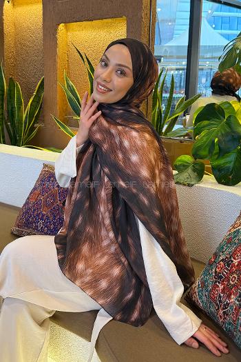 Lamelif Ceylan Desen Soft Şal Kahverengi