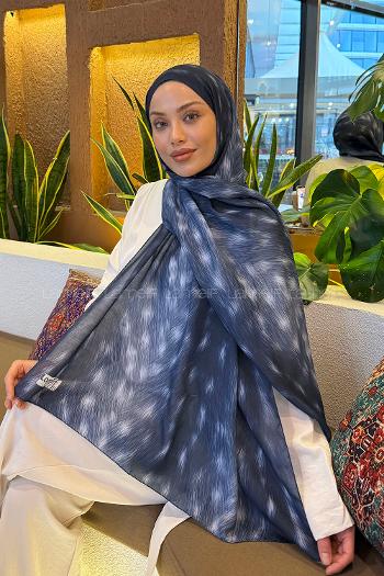 Lamelif Ceylan Desen Soft Şal Lacivert