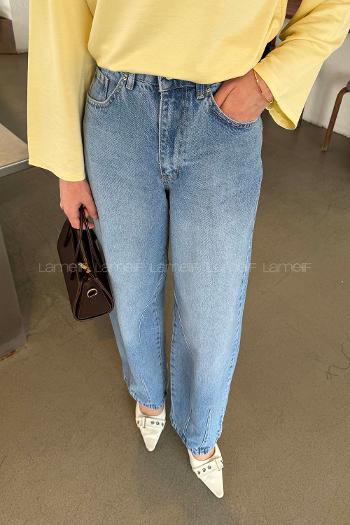 Lamelif Çift Pensli Boyfriend Pantolon Açık Mavi