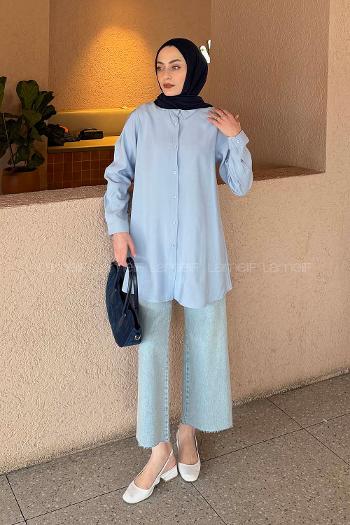 Baby Blue Shirt Collar Long Arm Poplin Fabric Shirt