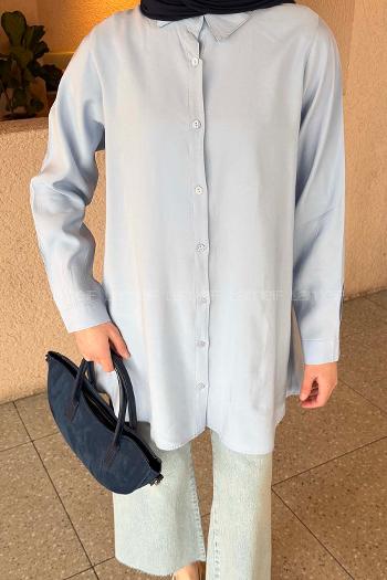 Baby Blue Shirt Collar Long Arm Poplin Fabric Shirt