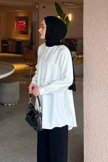 Ecru Shirt Collar Long Arm Poplin Fabric Shirt