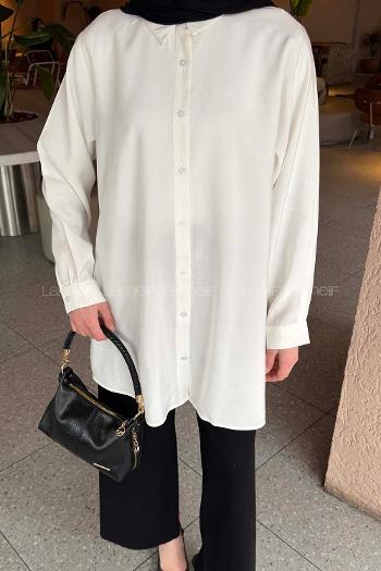 Ecru Shirt Collar Long Arm Poplin Fabric Shirt