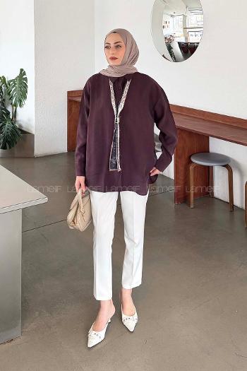 Lamelif Fular Bağlamalı Gömlek Mürdüm