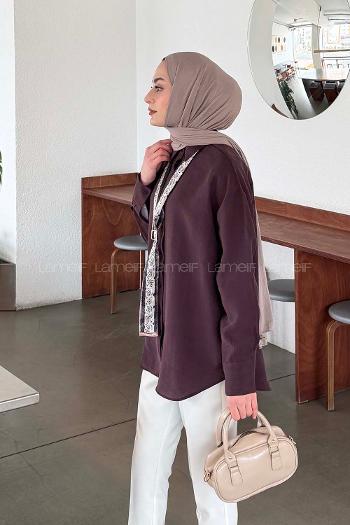 Lamelif Fular Bağlamalı Gömlek Mürdüm