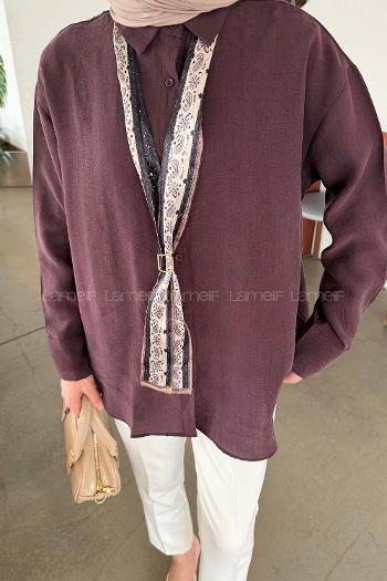 Lamelif Fular Bağlamalı Gömlek Mürdüm