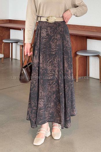 Lamelif Kemerli Desenli Etek Leopar