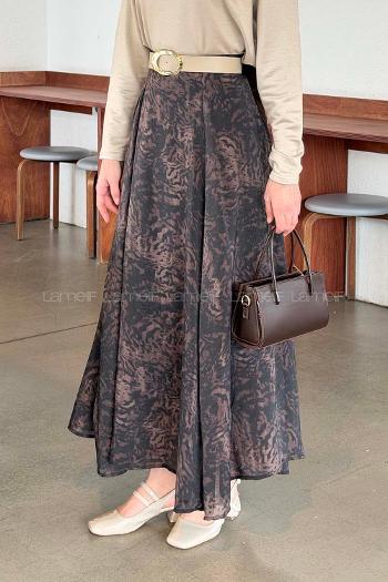 Lamelif Kemerli Desenli Etek Leopar