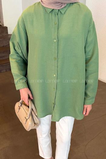 Lamelif Müslin Tesettür Gömlek  Çağla Yeşili