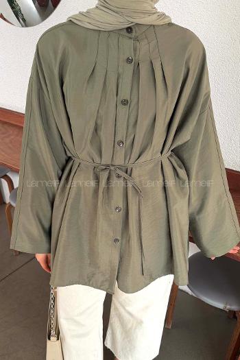 Lamelif Önü Pensli Tesettür Gömlek  Haki