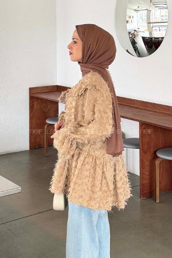 Lamelif Püskül Detaylı Bağlamalı Tunik Vizonrengi