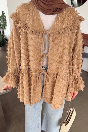 Lamelif Püskül Detaylı Bağlamalı Tunik Vizonrengi