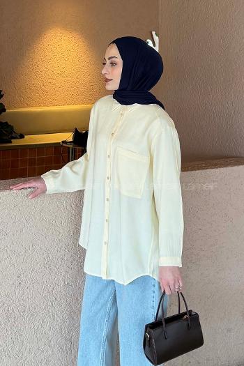 Yellow Shirt Collar Long Arm Poplin Fabric Shirt