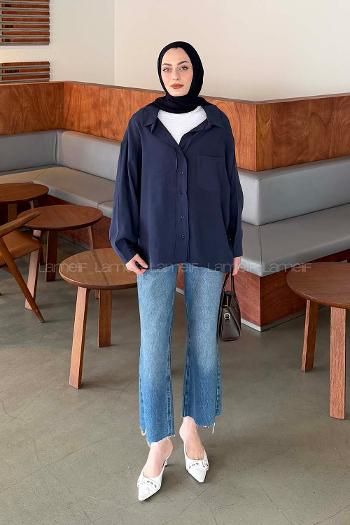 Lamelif Tensel Gömlek Lacivert