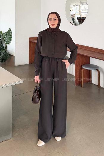 Lamelif Yaka Cepli Takım Koyu Kahverengi