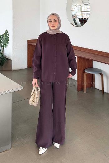 Lamelif Yaka Cepli Takım Mürdüm