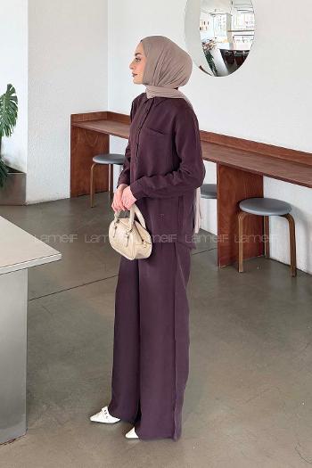 Lamelif Yaka Cepli Takım Mürdüm