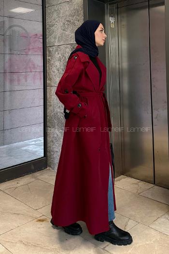 Lamelif Against Omuz Apoletli Trençkot Bordo
