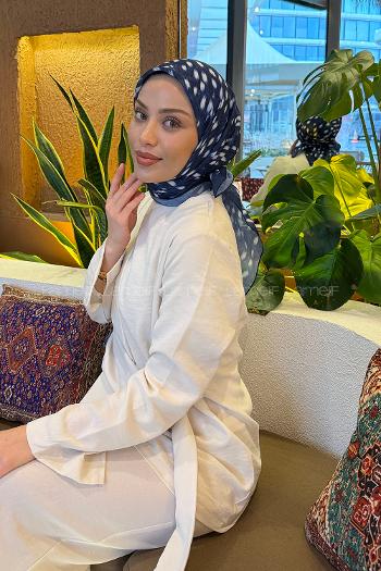 Lamelif Ceylan Desen Soft Eşarp Lacivert