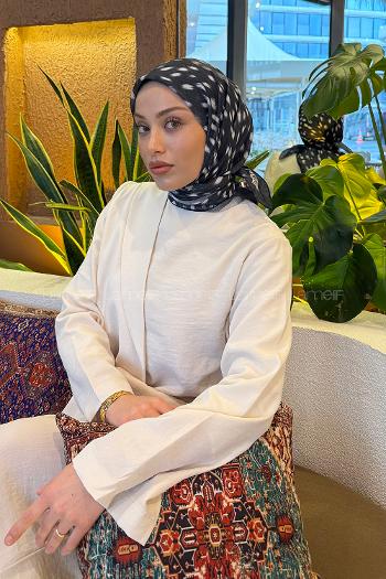 Lamelif Ceylan Desen Soft Eşarp Siyah