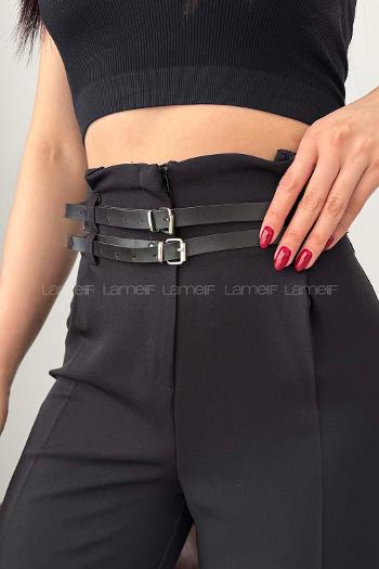 Black Polyester High Waist Material Pants