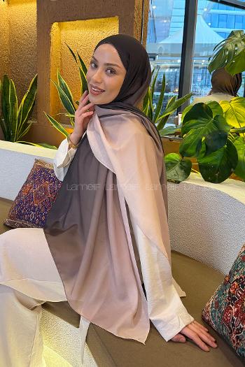 Lamelif Degrade Desen Soft Şal Acı Kahve Bej