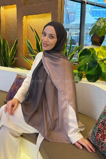 Lamelif Degrade Desen Soft Şal Koyu Kahve Vizon