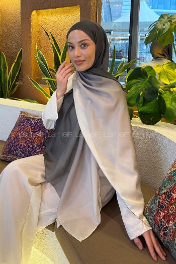 Lamelif Degrade Desen Soft Şal Koyu Yeşil Ekru