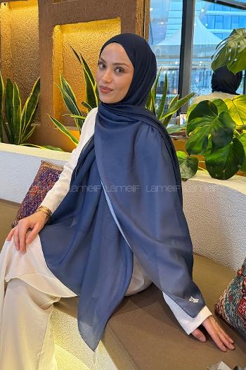 Lamelif Degrade Desen Soft Şal Lacivert