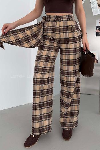 Beige Polyester High Waist Comfortable Pants