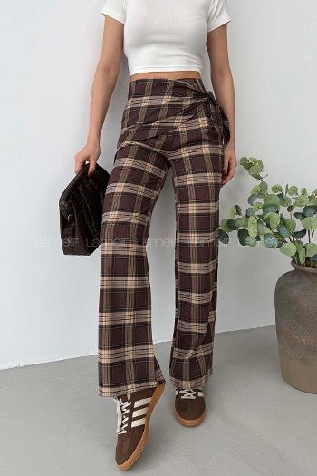 Dark Brown Polyester High Waist Comfortable Pants