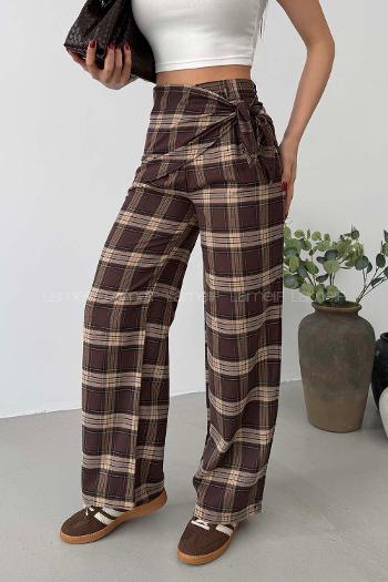 Dark Brown Polyester High Waist Comfortable Pants