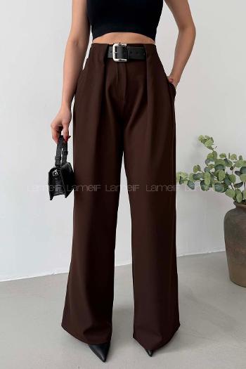 Bitter Brown Polyester High Waist Material Pants