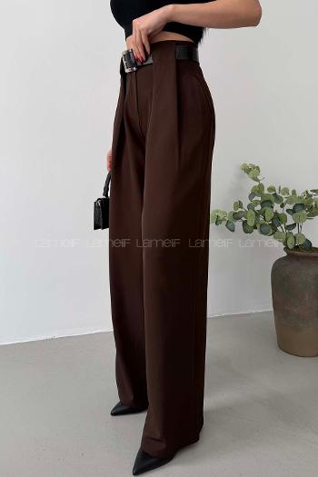 Bitter Brown Polyester High Waist Material Pants