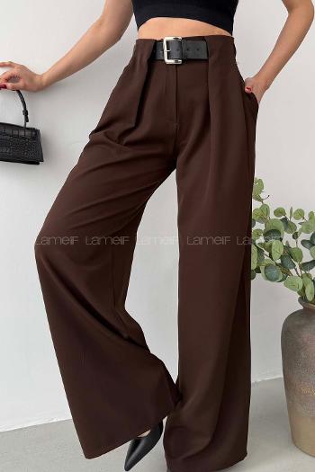 Bitter Brown Polyester High Waist Material Pants